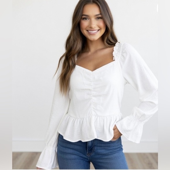 Altar'd State Tops - Altar'd State Cream Ruffle Sleeve Blouse